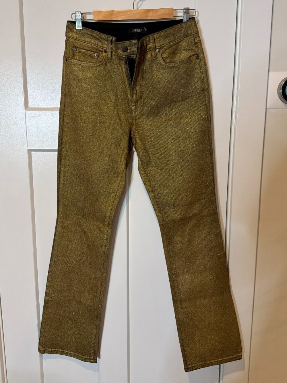 Ralph Lauren Gold Coated Skinny Jeans Size 8